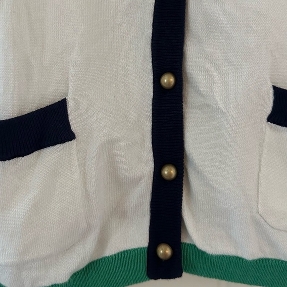 Women’s The Webster Miami Button-Up Cardigan Sweater XS Cream w/ Green Trim - Picture 4 of 9